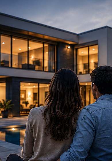 Couple devant leur maison, projet immobilier protégé par une assurance emprunteur